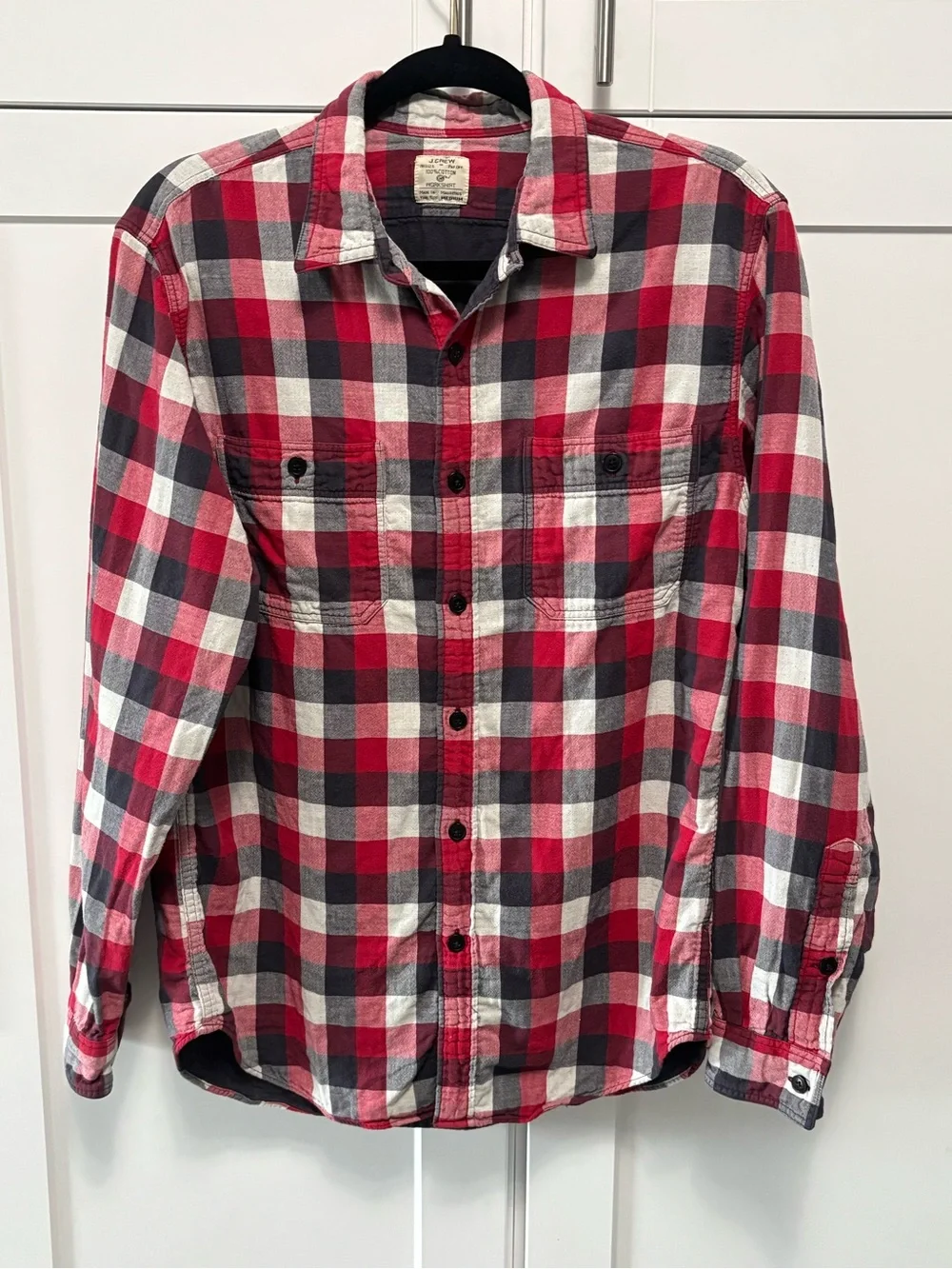 J. Crew Red Black White Plaid Long-Sleeve Button-Down Shirt